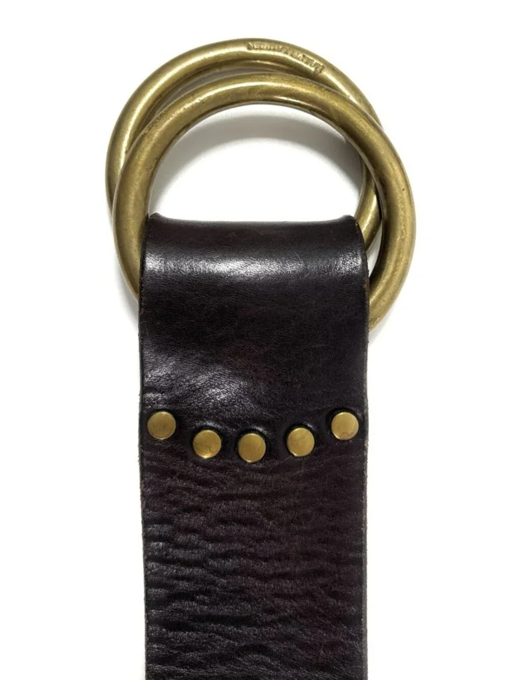 Ralph Lauren Womens Wide Brass Double O Ring Brown Leather Belt Size Medium